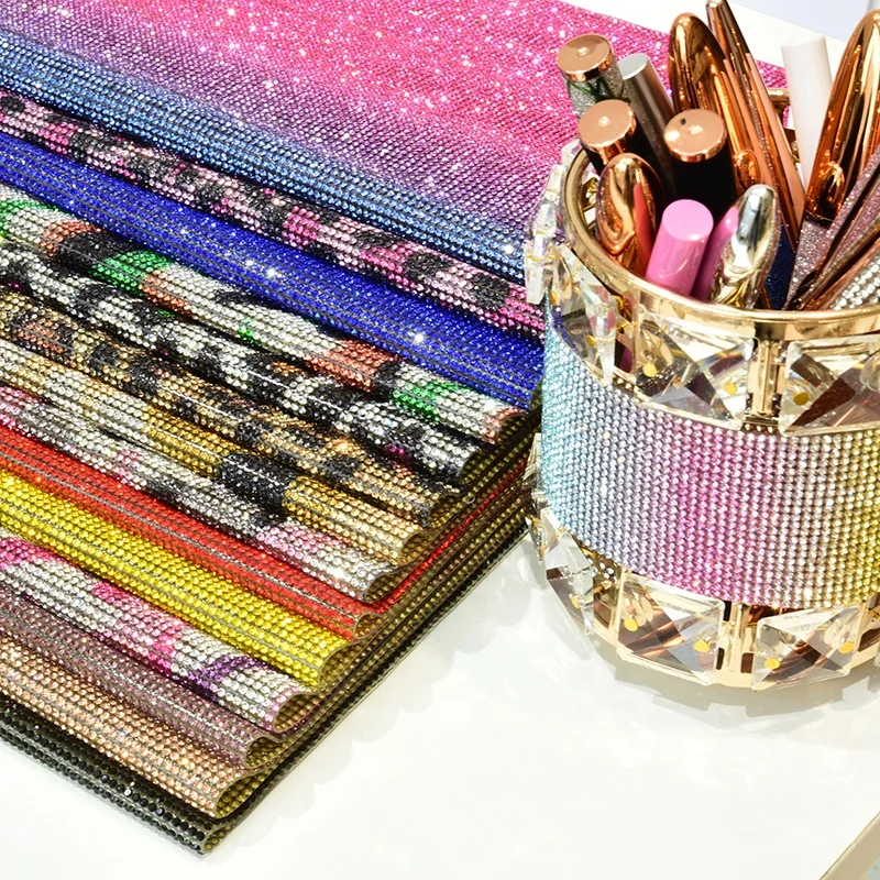 High Quality 24*40cm Crystal Self Adhesive Rhinestone Roll Sheets Glass Rhinestone Adhesive Mesh Sheet For Garment Cup Shoes