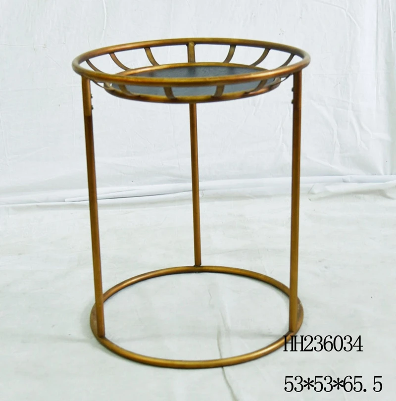 INNOVA antique rustic round wooden top golden metal coffee table living room furniture side center coffee table