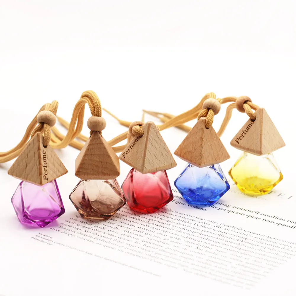 Air Freshener Diffuser Hanging Empty Glass Yellow Refillable Car Perfume Bottle for Auto Pendant Smell Essential Oil