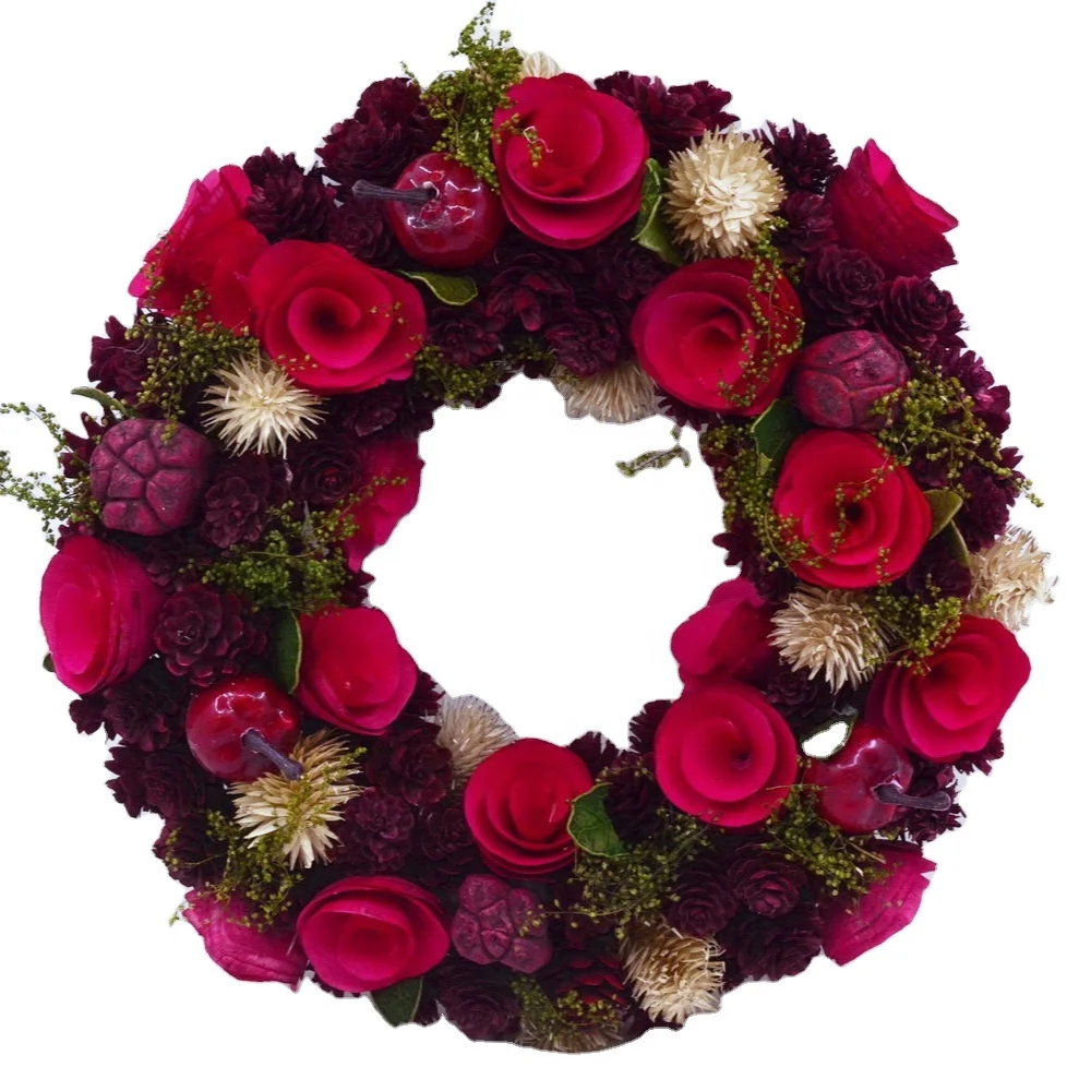 
30cm Wholesale Door Decoration Customized Artificial Christmas Wreath Ren Color Wood Roll With Pinecone For Indoor Outerdoor 
