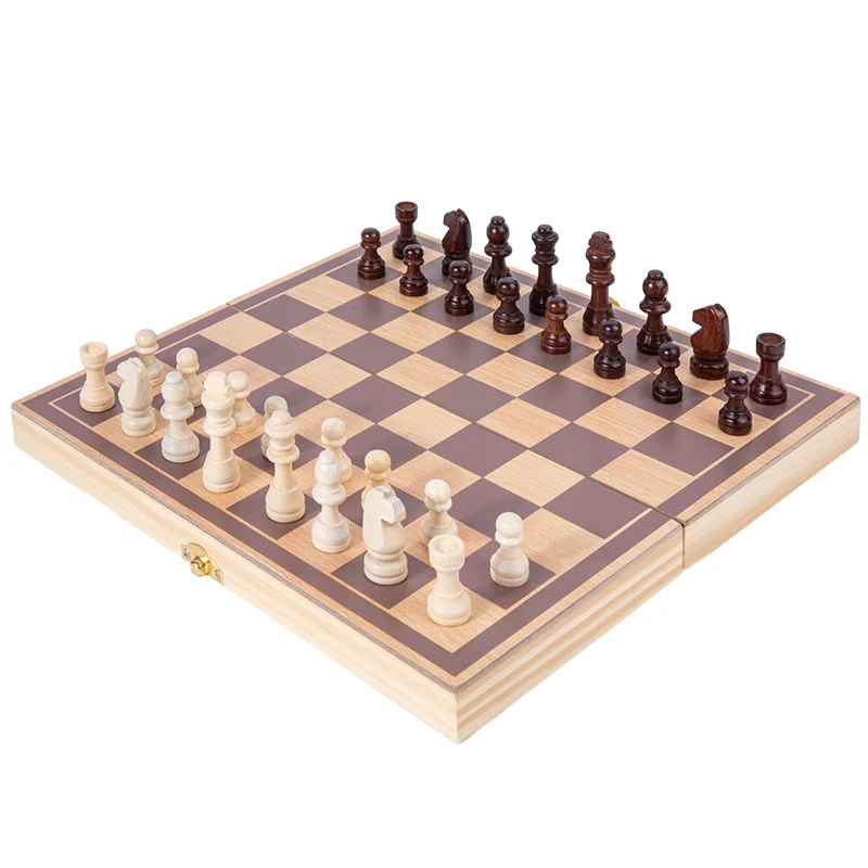 Classic Modern Wooden Metal Chess Set Foldable Board Traditional Game Toy for Adults with Queens for Men