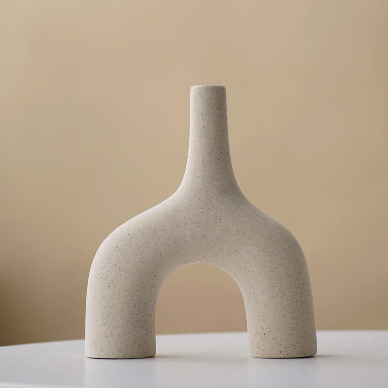 Modern Style Nordic Wedding Decor Dried Flower Reed Arrangement on Cross Ceramic Vase Matt Glaze Top table Vase