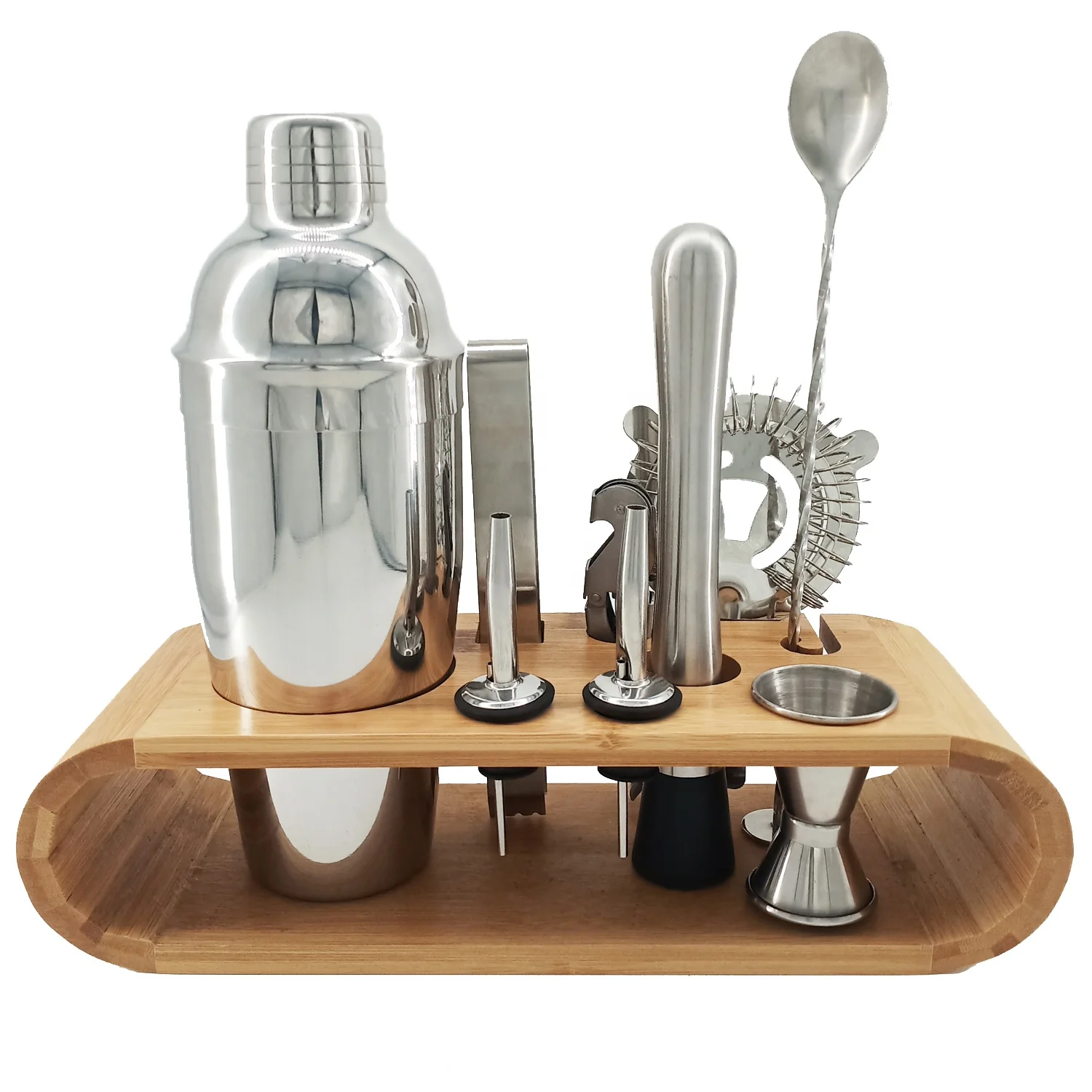 CAMOL FACTORY Custom 10 Pieces Bartender Kit Cocktail Shaker Bar Set with Stylish Bamboo Stand Luxury Martini Shaker 750ml