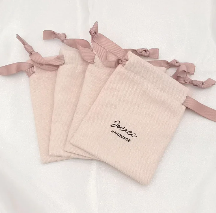 wholesale factory pink fabric Canvas Printed Cotton Linen Drawstring Bags Packaging Custom Logo Draw String Bagh