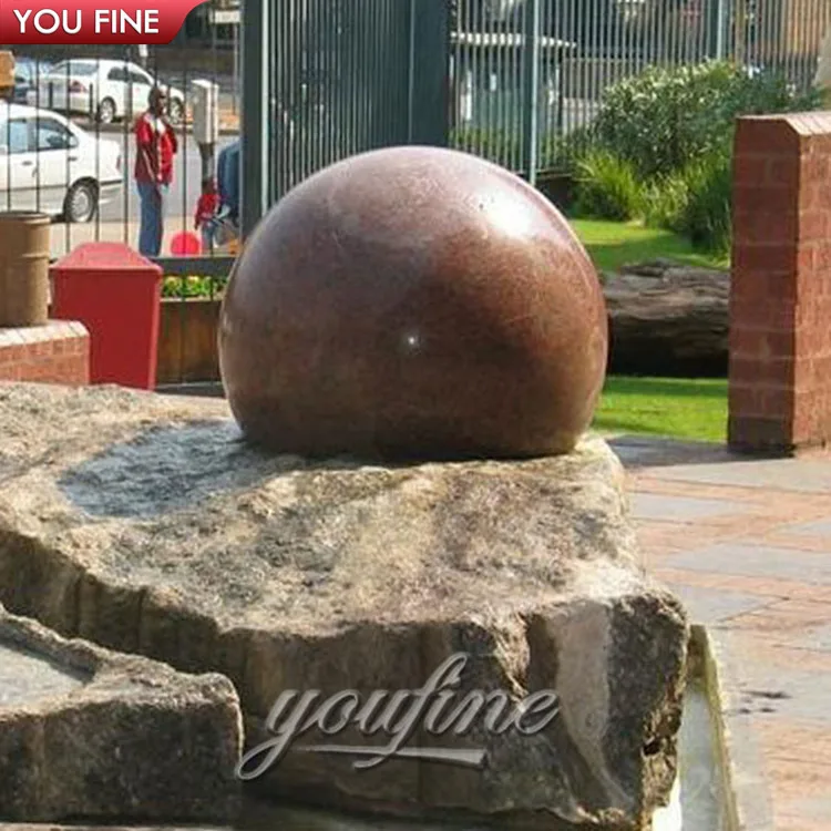 Outdoor Hand Carved Natural Stone Red Marble Round Ball Fountain