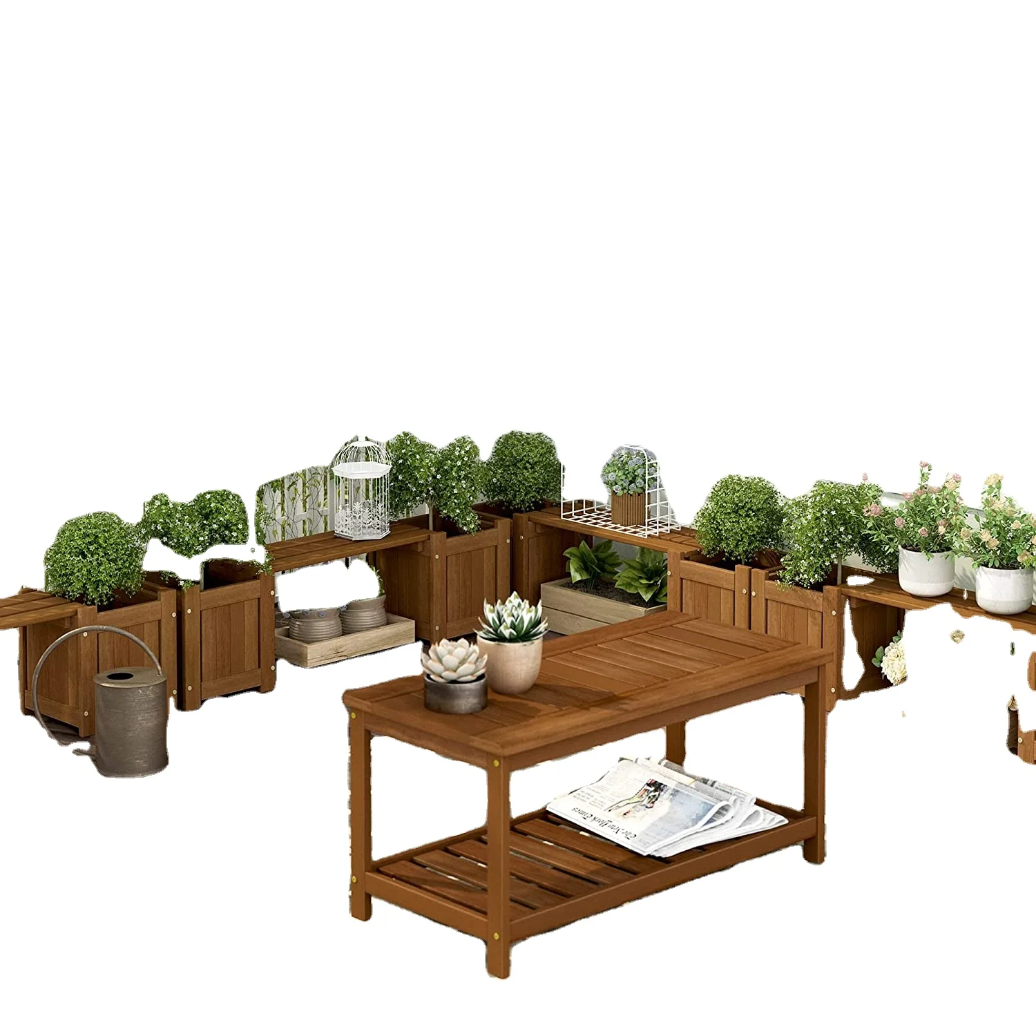 Outdoor Natural  Wood Planter Box Barrel Wood Flower Pot Buckets