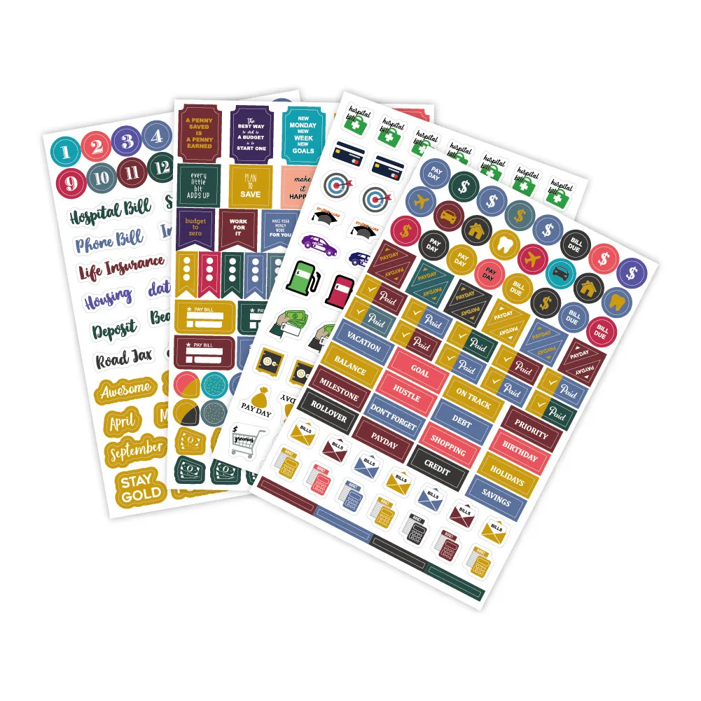 Gold Stamping Budget Planner Stickers Custom Journal sticker Sheet Agenda Label Maker index Tab Flag Daily Plan Scrapbook
