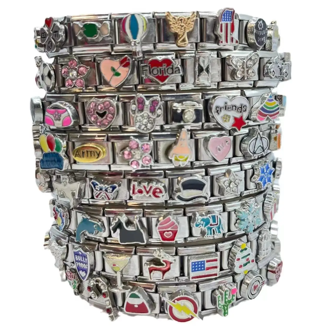 Italian Charms Stainless Steel Connected Link Metal Gold Plated Italian Charm Bracelet For Bracelet