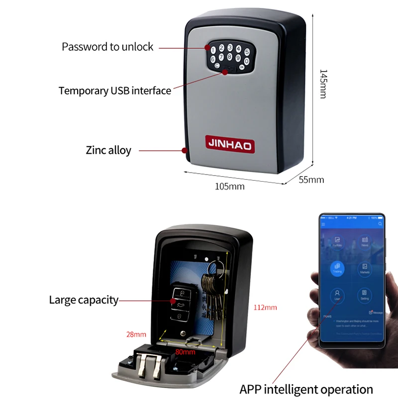  Коробка для ключей с замком Bluetooth Smart Key Box удаленно Установите одноразовый пароль и таймером дома школы отеля офиса