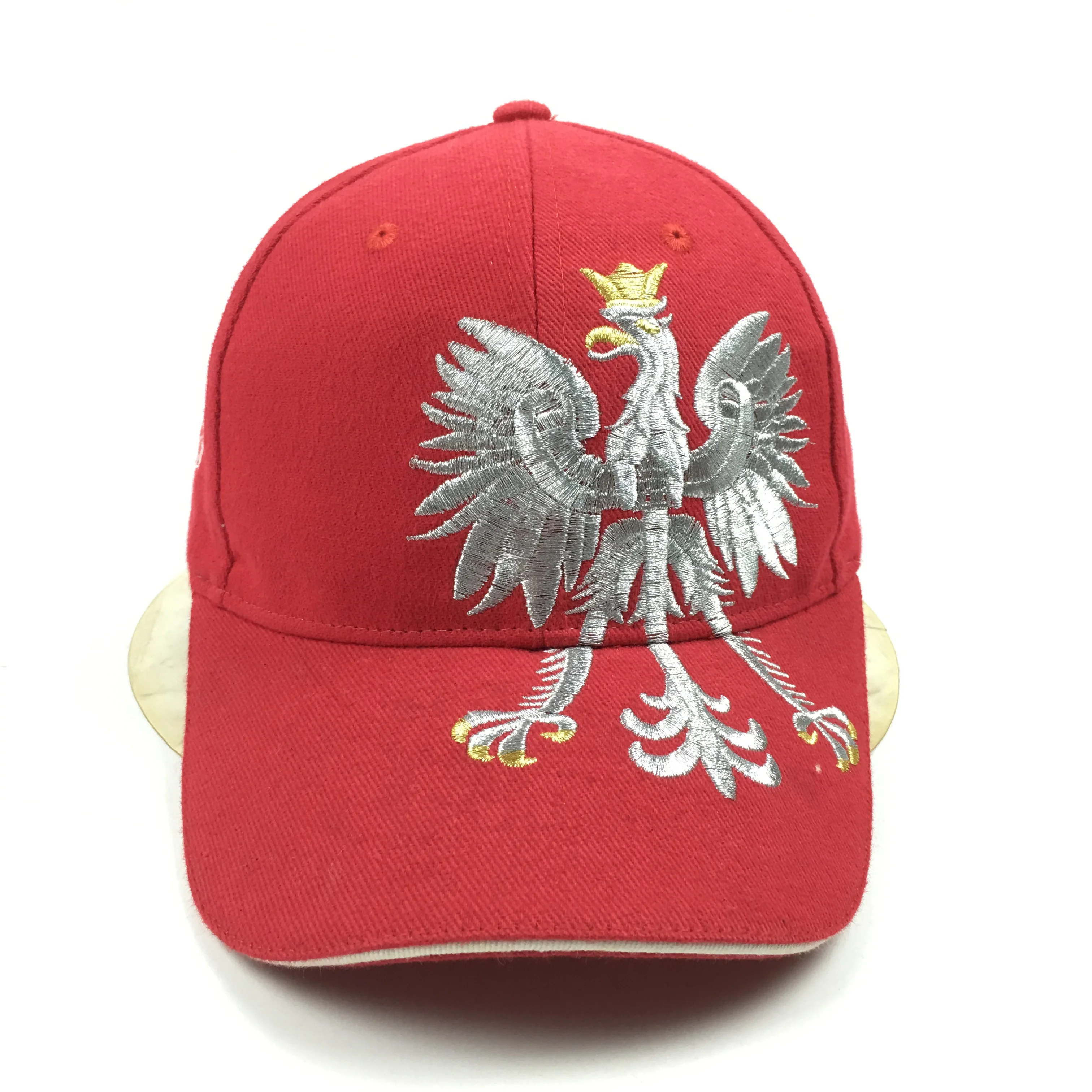 High quality silver silk embroidery logo custom cotton red metal buckle unisex baseball cap with sandwich