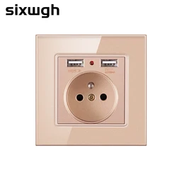 Sixwgh USB настенная розетка 86 стиль стеклянная панель Франция Стандартный электронный таймер Разъем питания Разъем настенный встроенный двойной Usb выход