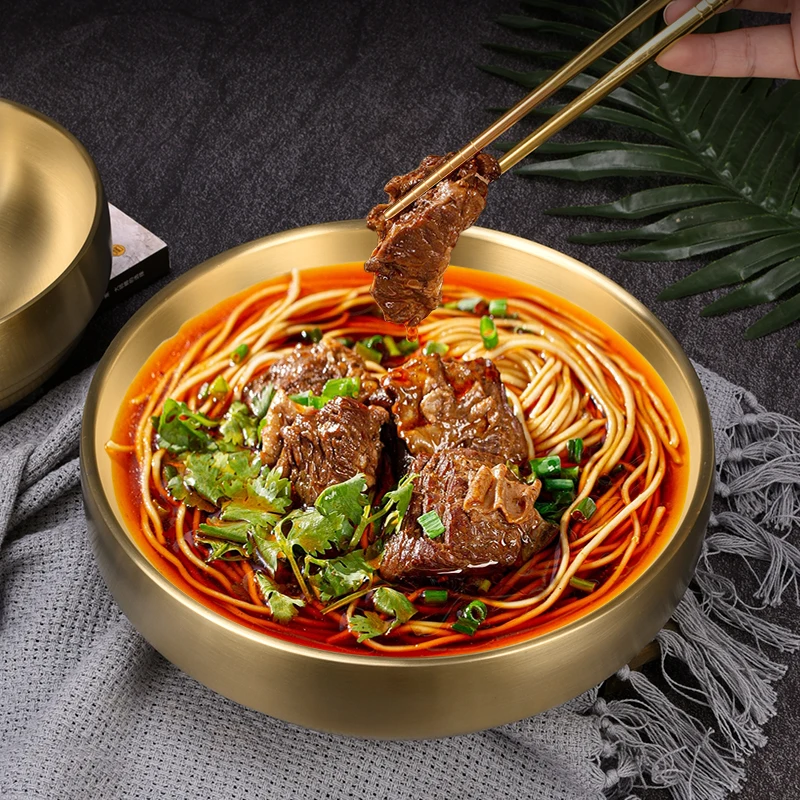 Korean Commercial High-Capacity Restaurant Cold Noodle Bowl Gold Silver Salad Bowl 304 Stainless Steel Cold Noodle Bowl