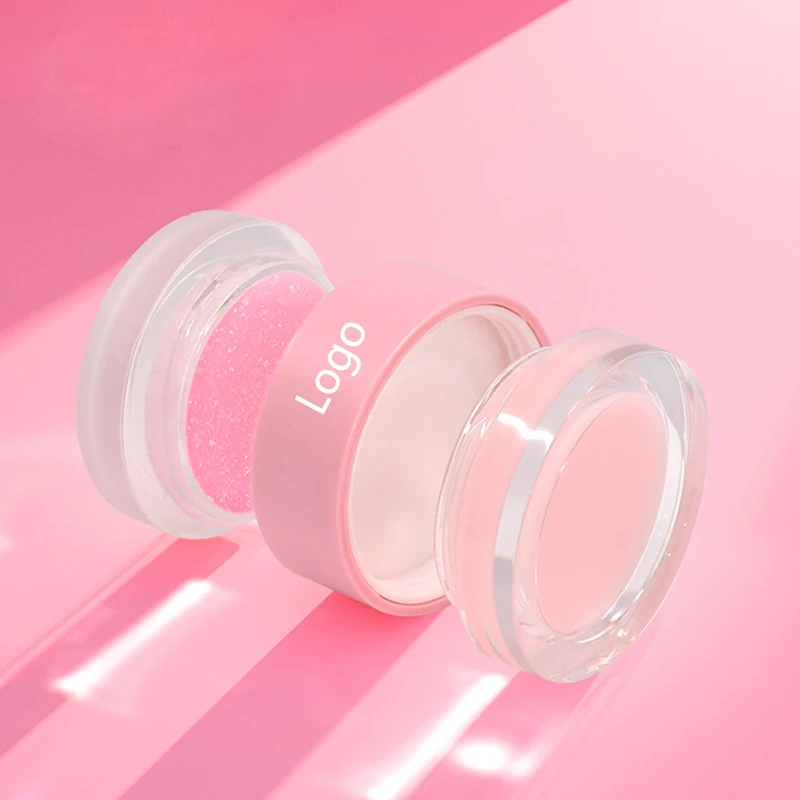 2in1 Custom Logo Natural Brithening Organic Gentle Therapy Coffee Strawberry Flavour Sugar Lip Scrub And Balm Set For Dark Lip