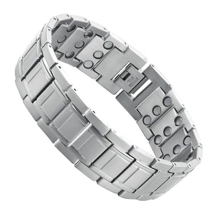 China Factory Direct Selling Wholesale Wide Silver Color Men Golf Magnetic Stainless Steel Bracelets