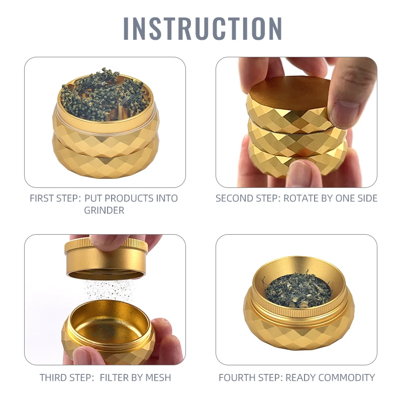 Herb grinder tobacco accessories smoking metal aluminium 4 layers diamond cut