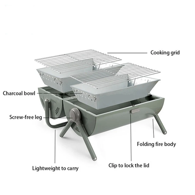 Picnic Camping Grill Double Side Barbecue Oven Charcoal BBQ Grills Portable Barrel Grill
