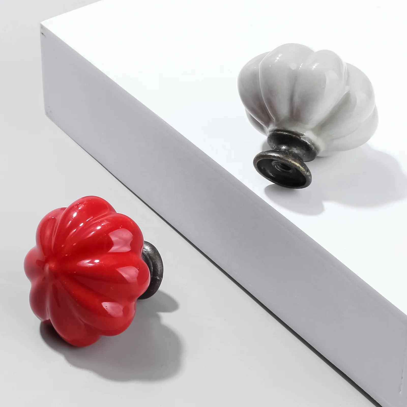 Pumpkin Solid Handle Drawer Cabinet American Style Furniture Single Hole Pull Ring Multi-color Pastoral Ceramic Kitchen Doors
