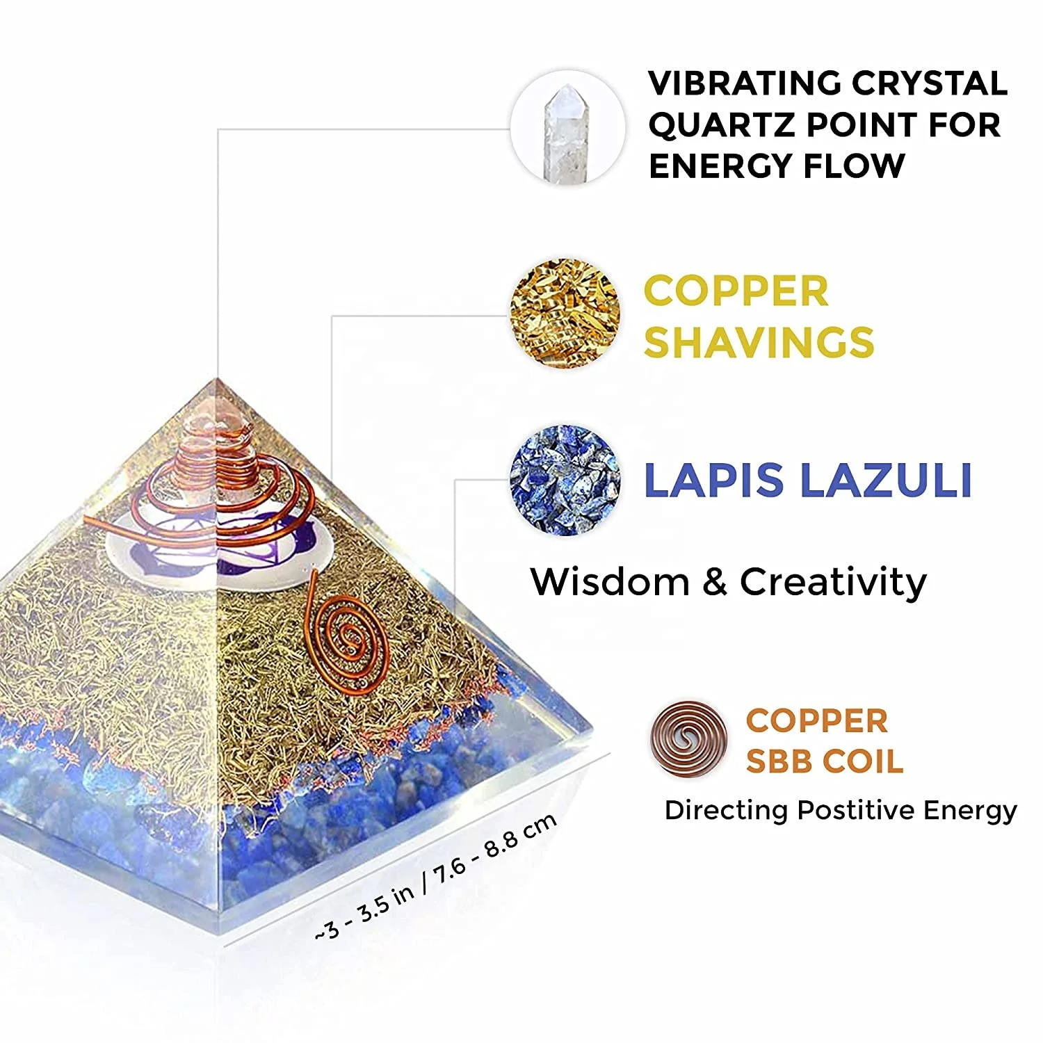 Orgone Pyramid Energy Generator Third Eye Chakra Symbol Orgonite Lapis Lazuli Crystal Pyramid with Brass Metal