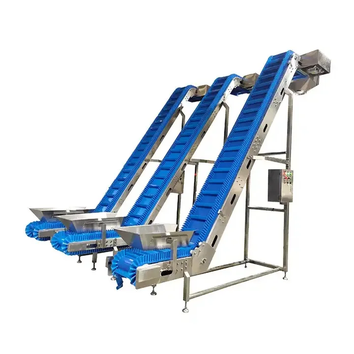 Guangdong Z-Type of slope lift food grade PVC blue sidewall grain vegetable food vertical climb conveyor belt machine for sale