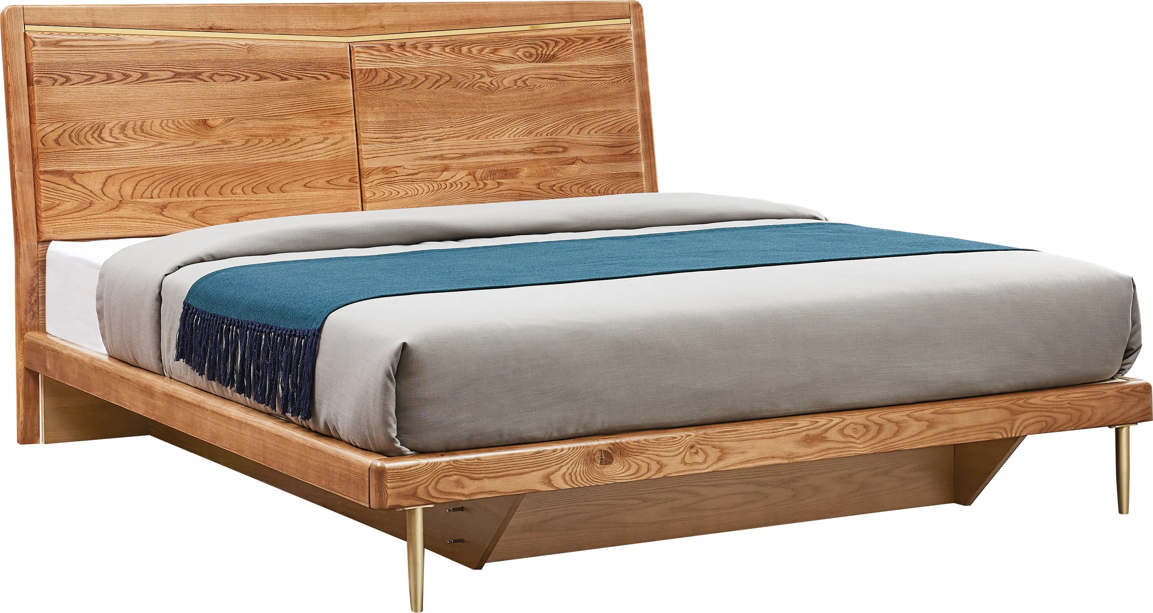 Modern Bedroom Furniture Simple Design Wooden Bed Metal or wooden legs solid wood bed