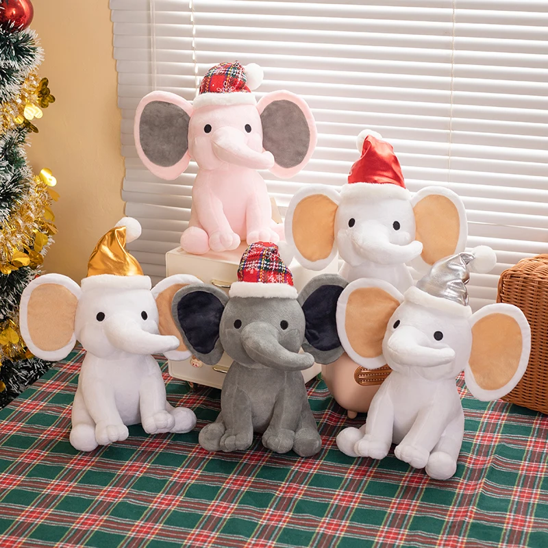 25cm Christmas Elephant Plush Toy Kawaii Kids Toys Stuffed Animal Pink Gray Elephant Doll for Baby Kids Children Christmas Gift