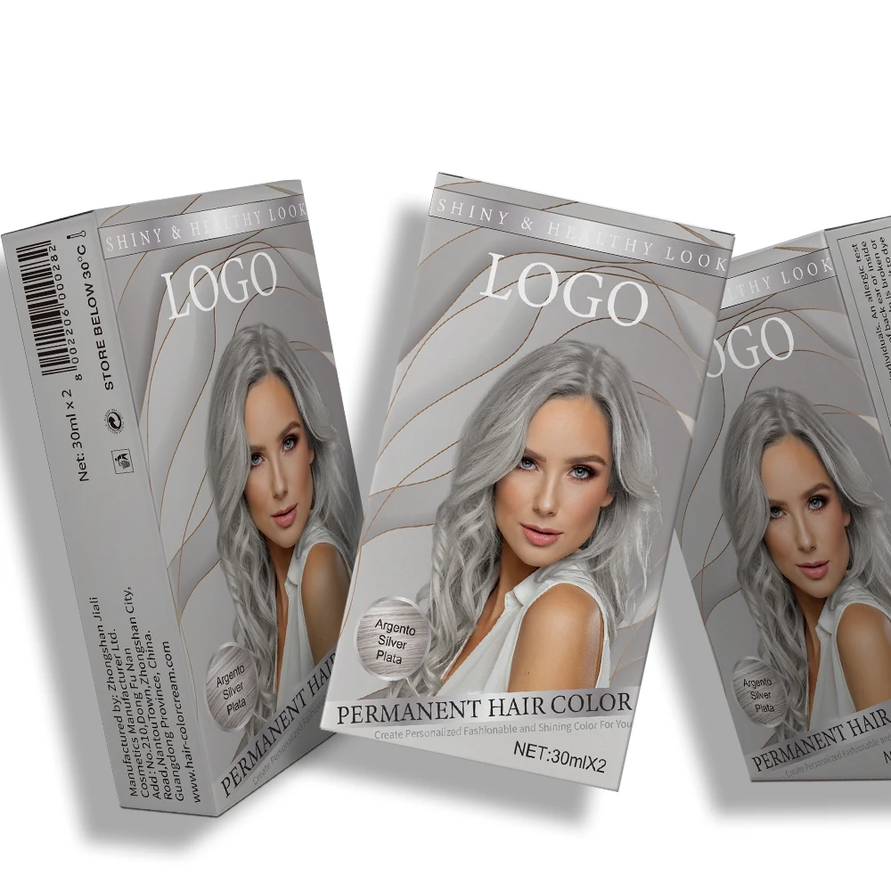 Быстрое окрашивание волос для домашнего использования, набор для потребителей, серый натуральный ингредиент, блестящий Перманентный цветной крем