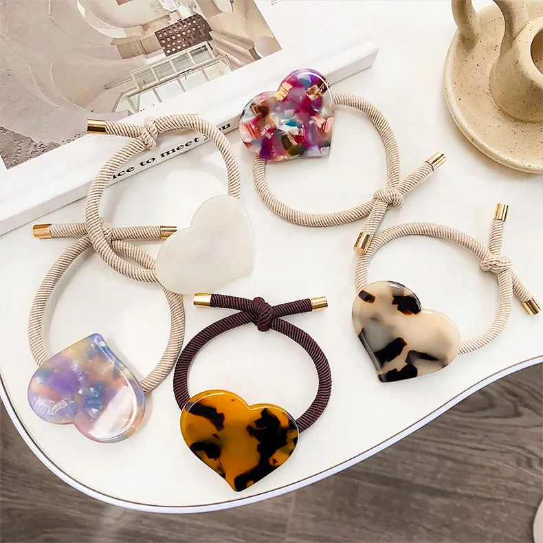 Hot Sale High Elastic  Acetate Heart Shape Hair Band Women Pony Tail Scrunchies Hair Bands For Ladies