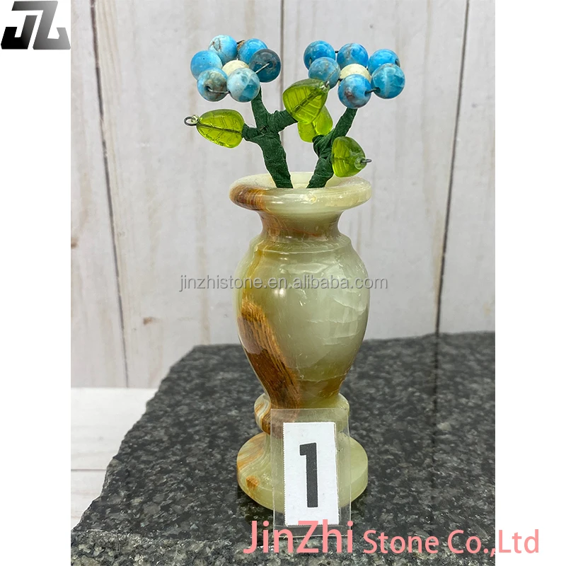 Decorative Handcrafted Small Marble Flower Pot Luxury Onyx Stone Table Vase