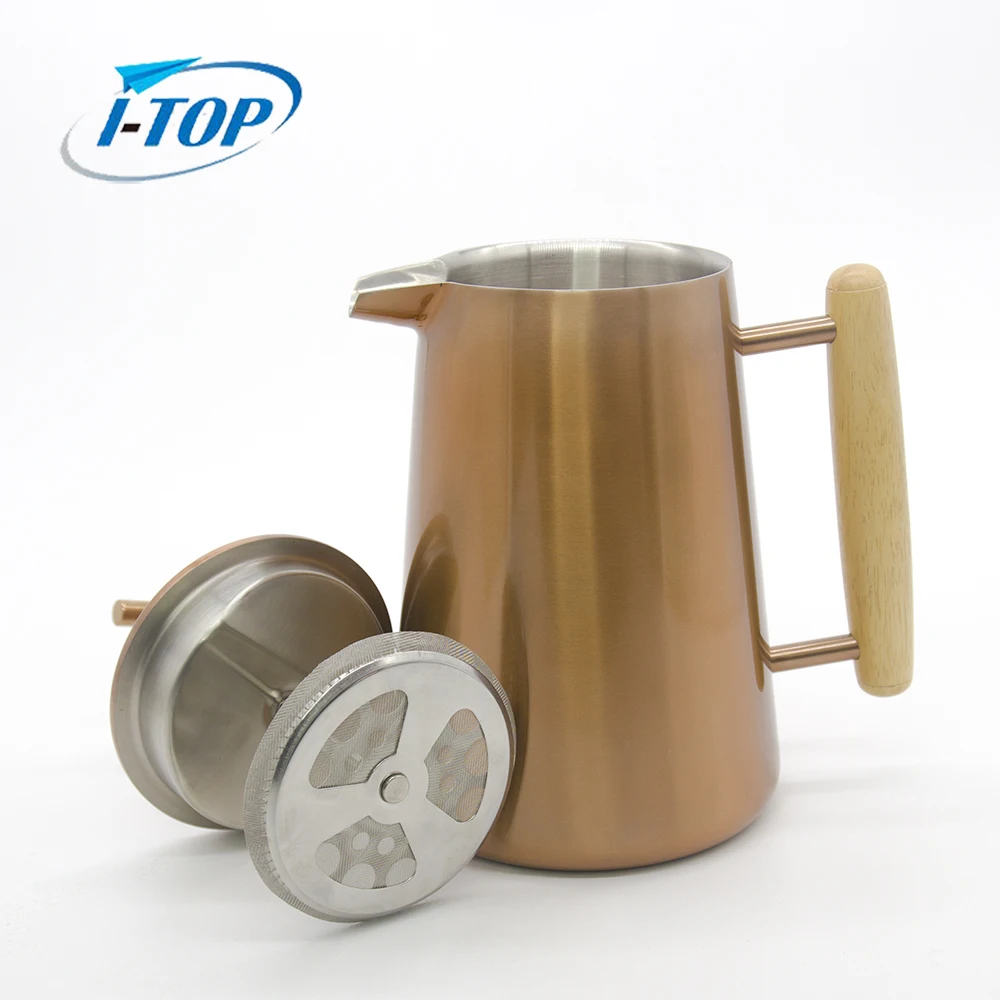 High quality stainless steel double wall copper coffee press french coffee plunger