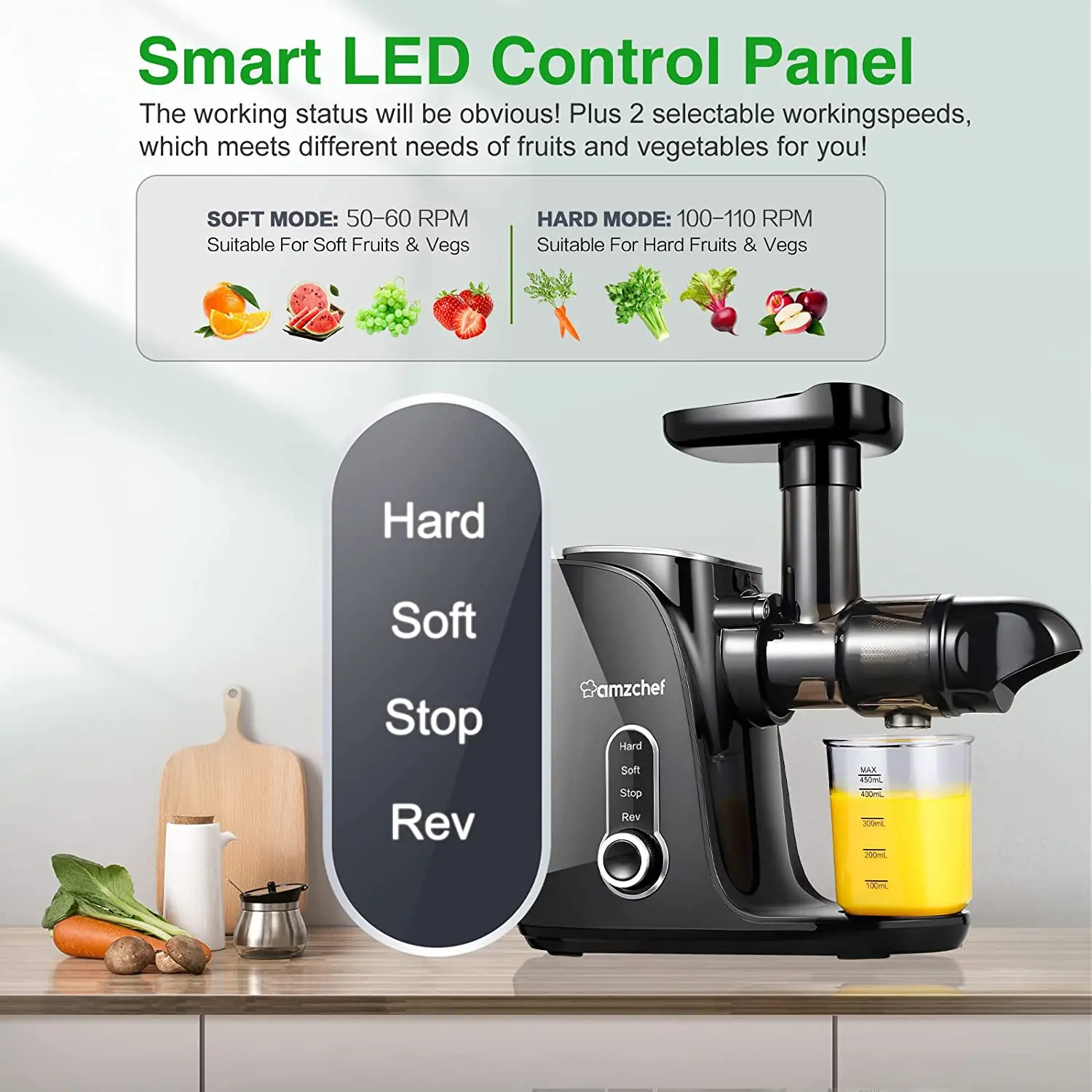 AMZCHEF automatic orange masticating slow juicer ac motor slow juicer wheat grass juicer