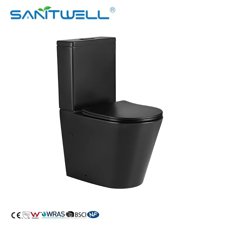 Matt Black Ceramic Toilet Floor Standing Two Piece Toilet Close Coupled Toilet