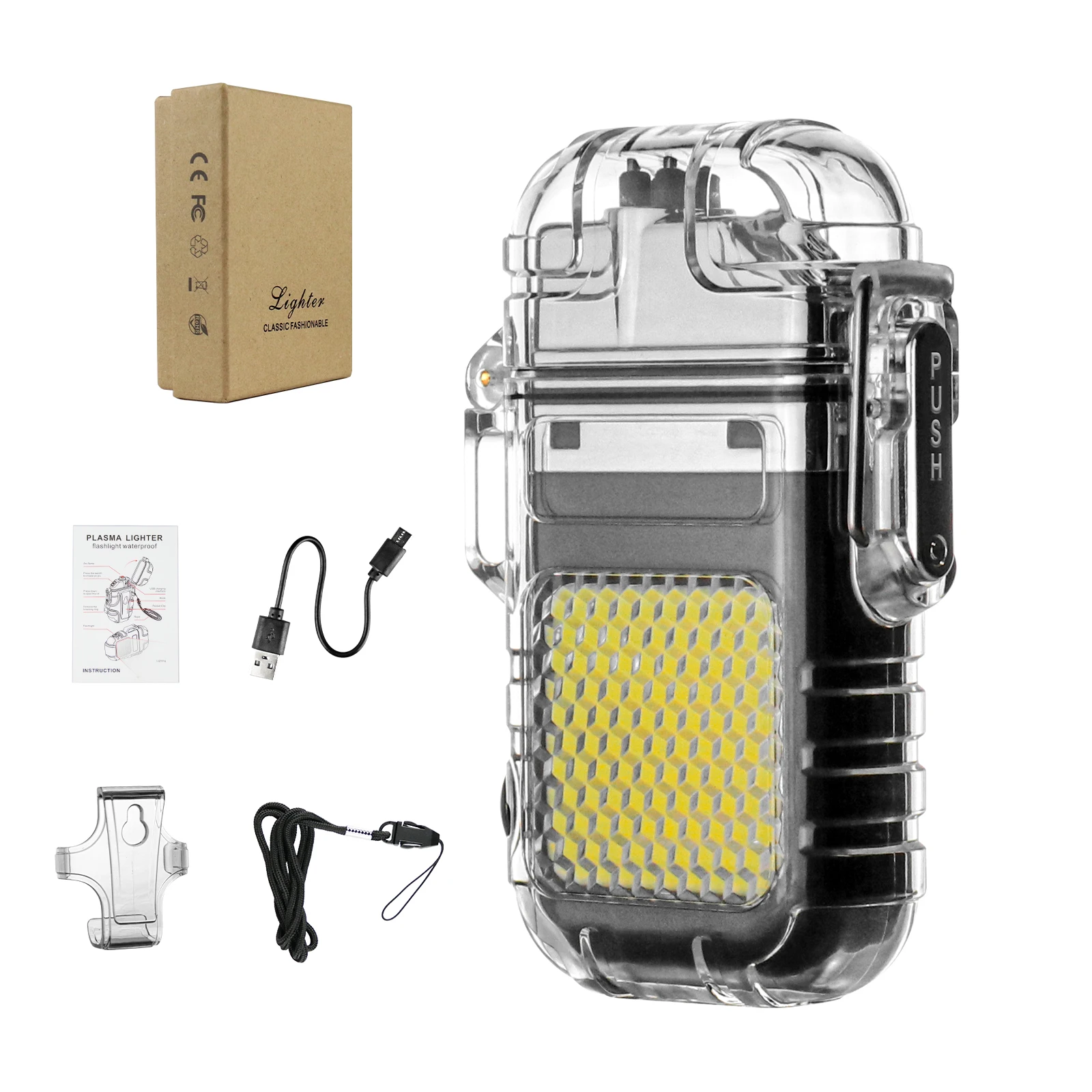 New Trend Electric Plasma Lighter Windproof Waterproof Flameless Survival Lighter with Flashlight for Camping, Picnic, Adventure