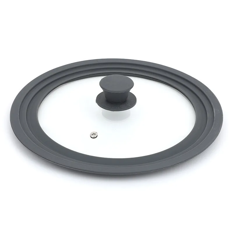 24-26-28cm Multipurpose Food Grade Universal Tempered Silicone Rim Glass Cooking Wok Pan Lid Pot Cover With Silicone Edge