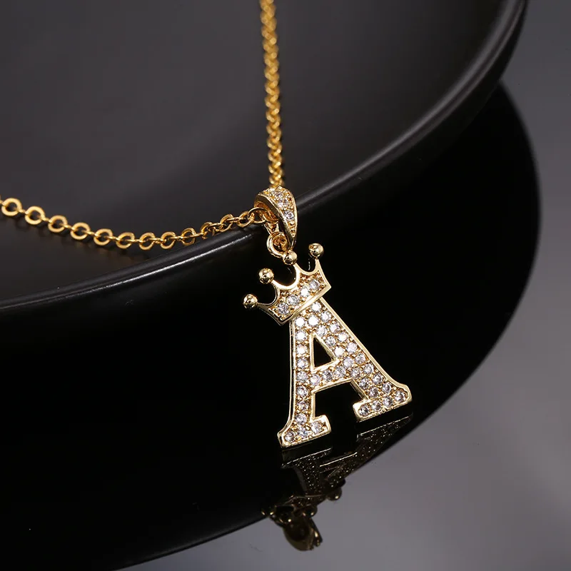Kingcome New Fashion Zircon  Necklace Simple Tenrdy Crown English Letter Pendant Necklace for Women