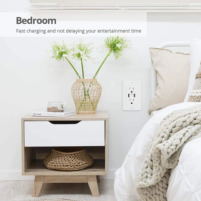 USB outlet 4.8A 125V Intelligent identification chip smart wall socket plug outlet receptacles with ETL