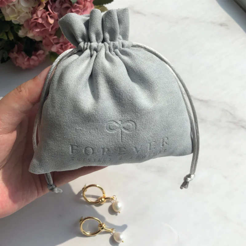 Gray Custom with logo suede jewelry pouch jewelry pouch bag