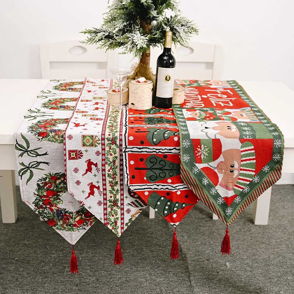 Christmas Creative Embroidery Table Flag Linen Decorative Kitchen Table Small Tablecloth Cross-border For Holiday