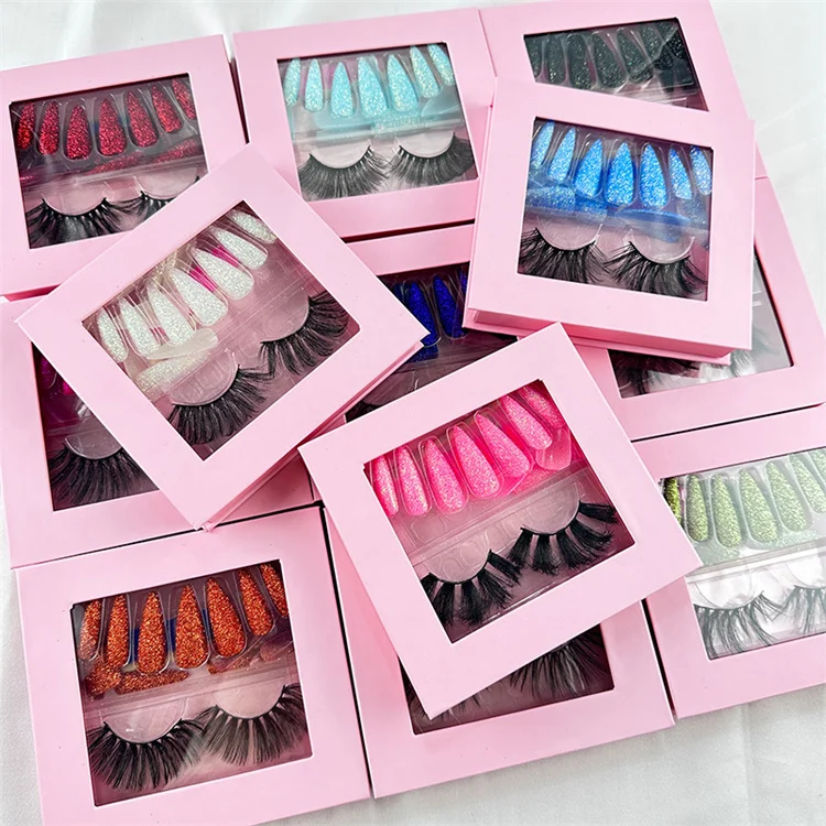 Luxury Private Label Super Long 3d Flower Fake Nails Press On And Lashes Artificial Nails Hot Pink With Logo Wholesale