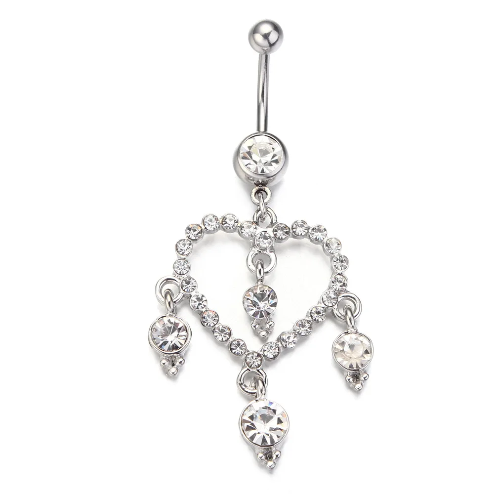 VRIUA Stainless Steel Crystal Navel Button Piercings Gem Nombril Belly Bars Sexy Ombligo Piercings Dangle Piercing