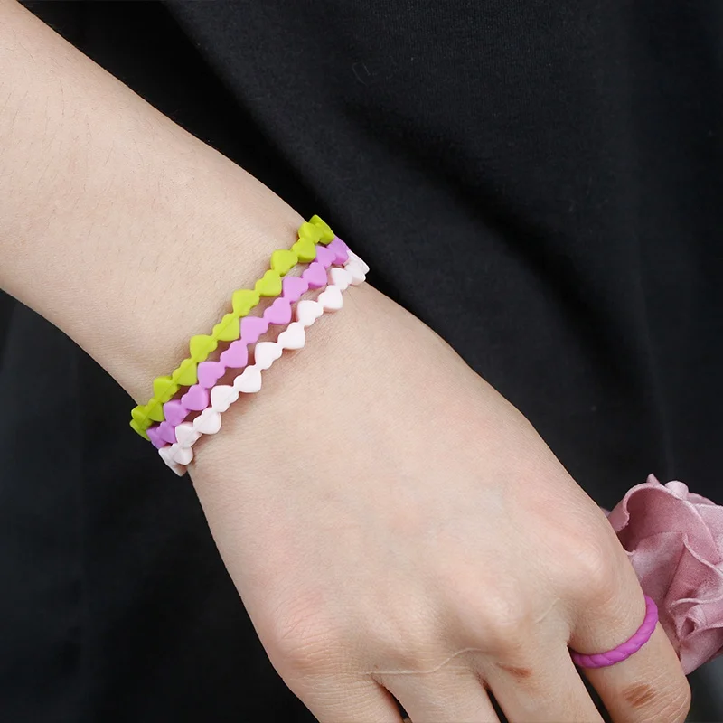 2021 New Design Heart Shape Stretchable Bangles Jewelry Women Silicone Bracelets Bangles