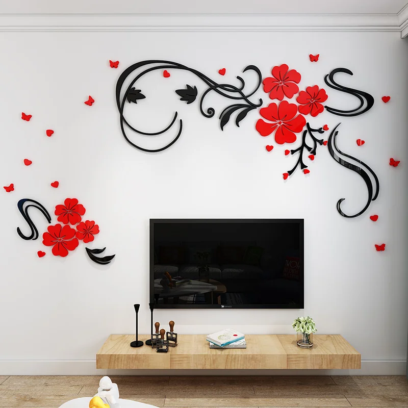 3D acrylic vines flower wall stickers living room wall decoration stickers