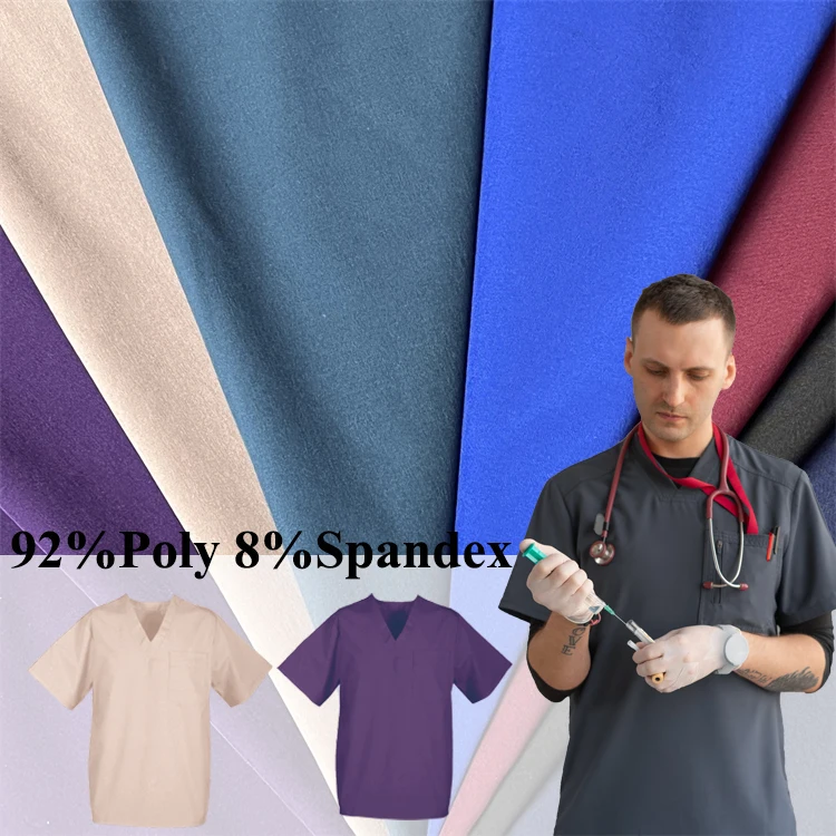 high colorfastness 92 Polyester 8 Spandex Scrub suit nursing uniform Fabric For pharmacist uniform