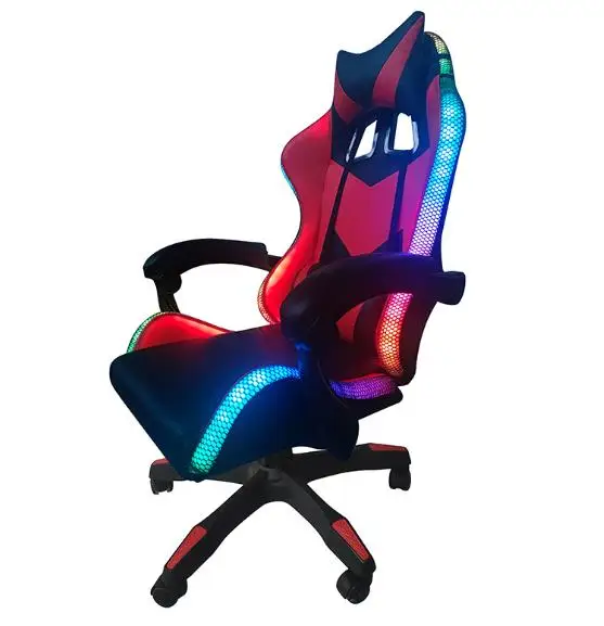 Factory wholesale leather LED light RGB gaming chair racing office massage gamer chair adjustable swivel  gas lift