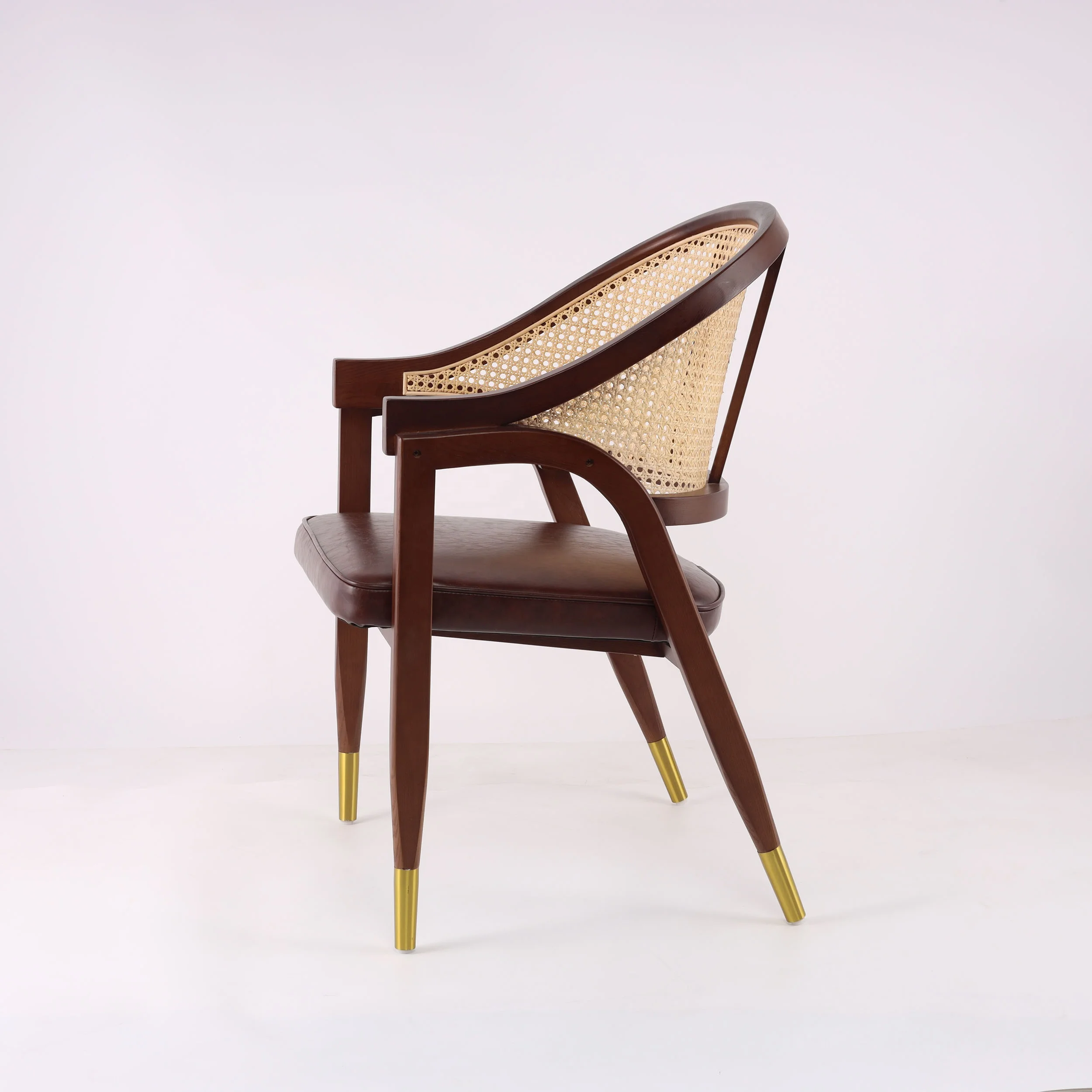 JC FURNITURE Modern wooden Armchair cushion seat rattan backrest wicker armchair restaurant dining room dining chair