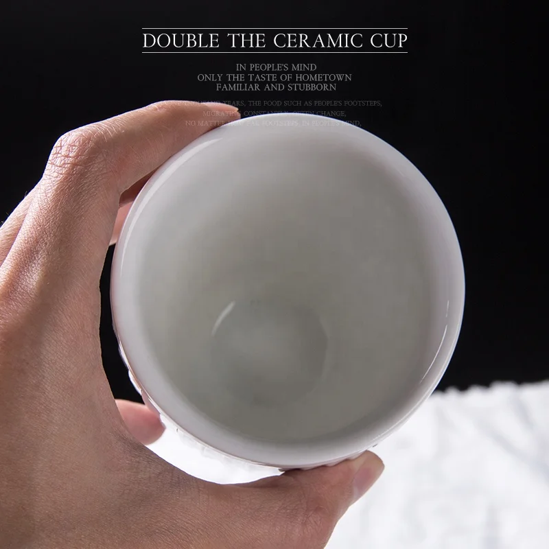 White ceramic coffee mug Relief vertical stripe cup white wine glass custom LOGO soup cup milk cup without handle