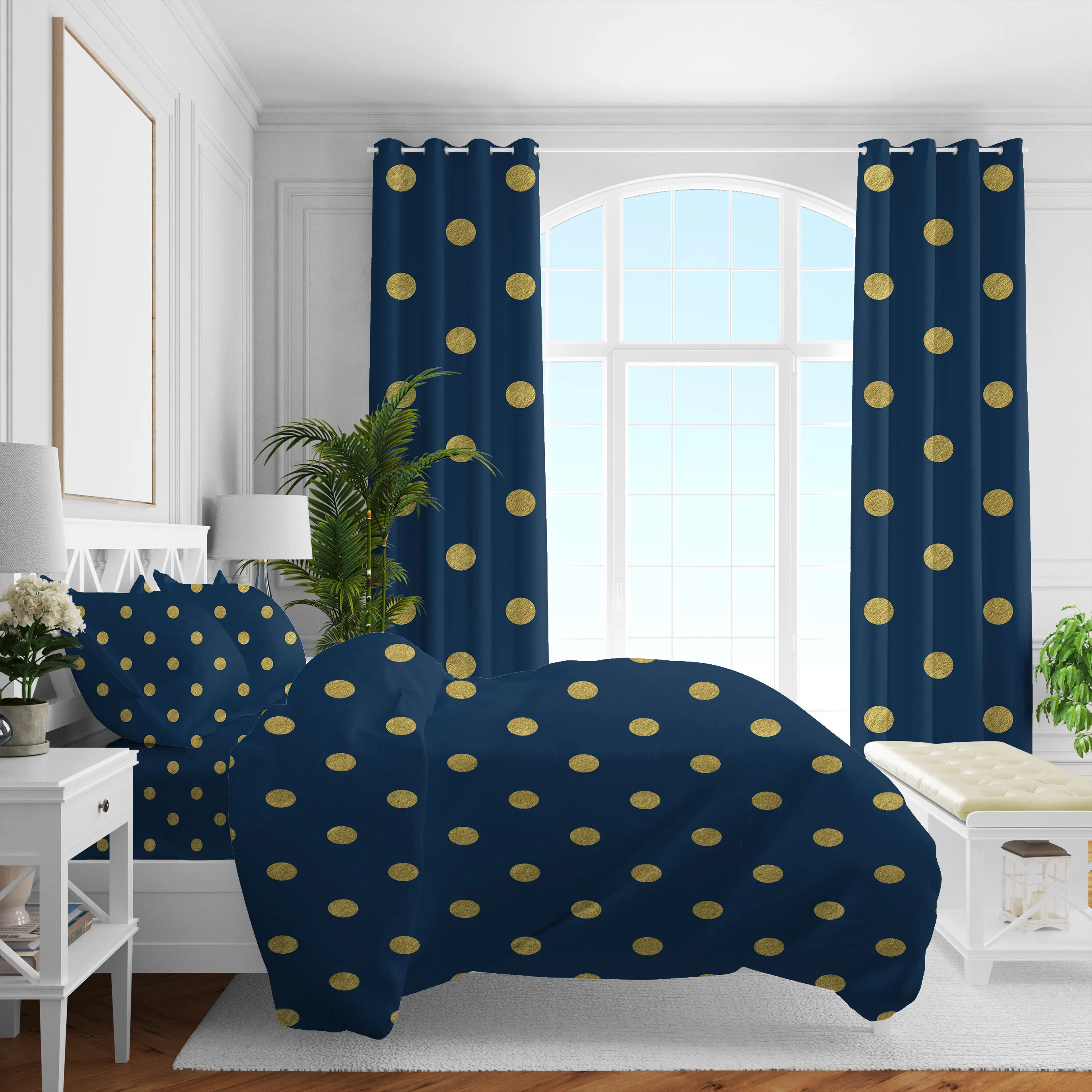 Customizable Wave point design 100% polyester bedding sets with matching curtains blackout curtains home living room
