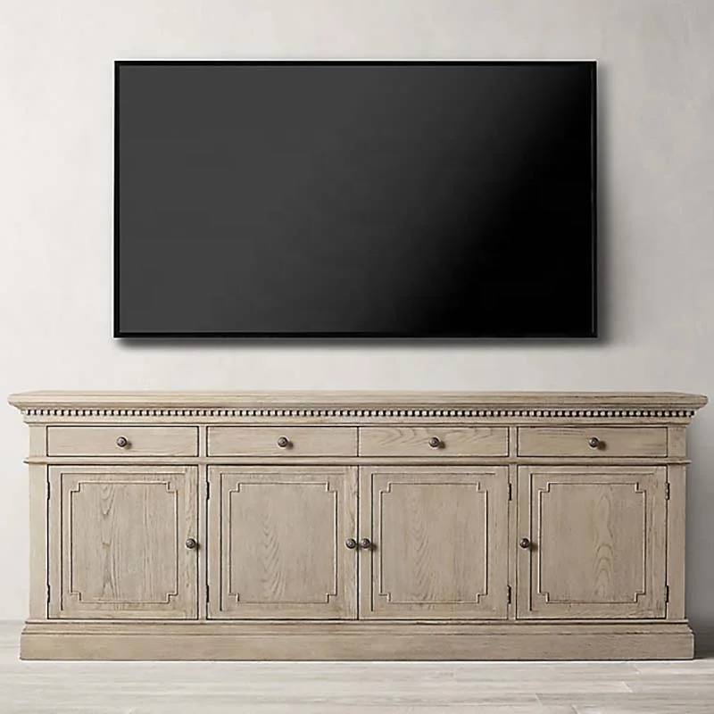 Home Usage Living Room European Style 4 Doors 4 Drawers Solid Wood Storage Antique TV Cabinet