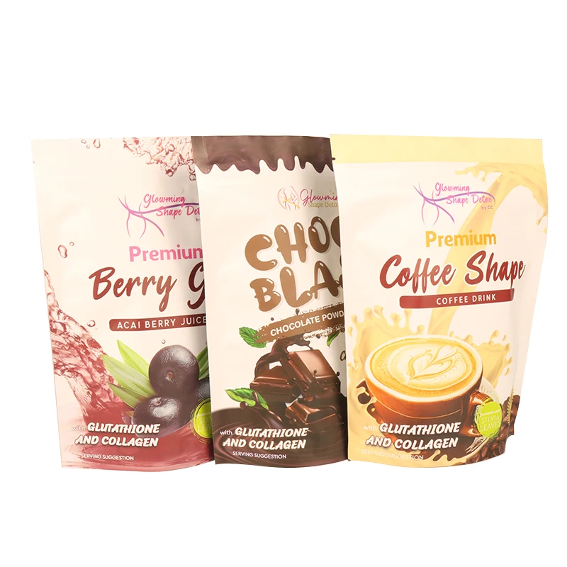 10 Sachets Custom Resealable Aluminum Foil Stand Up Pouch Berry Juice Drink Protein Powder Packaging Plastic Bag With Zipper