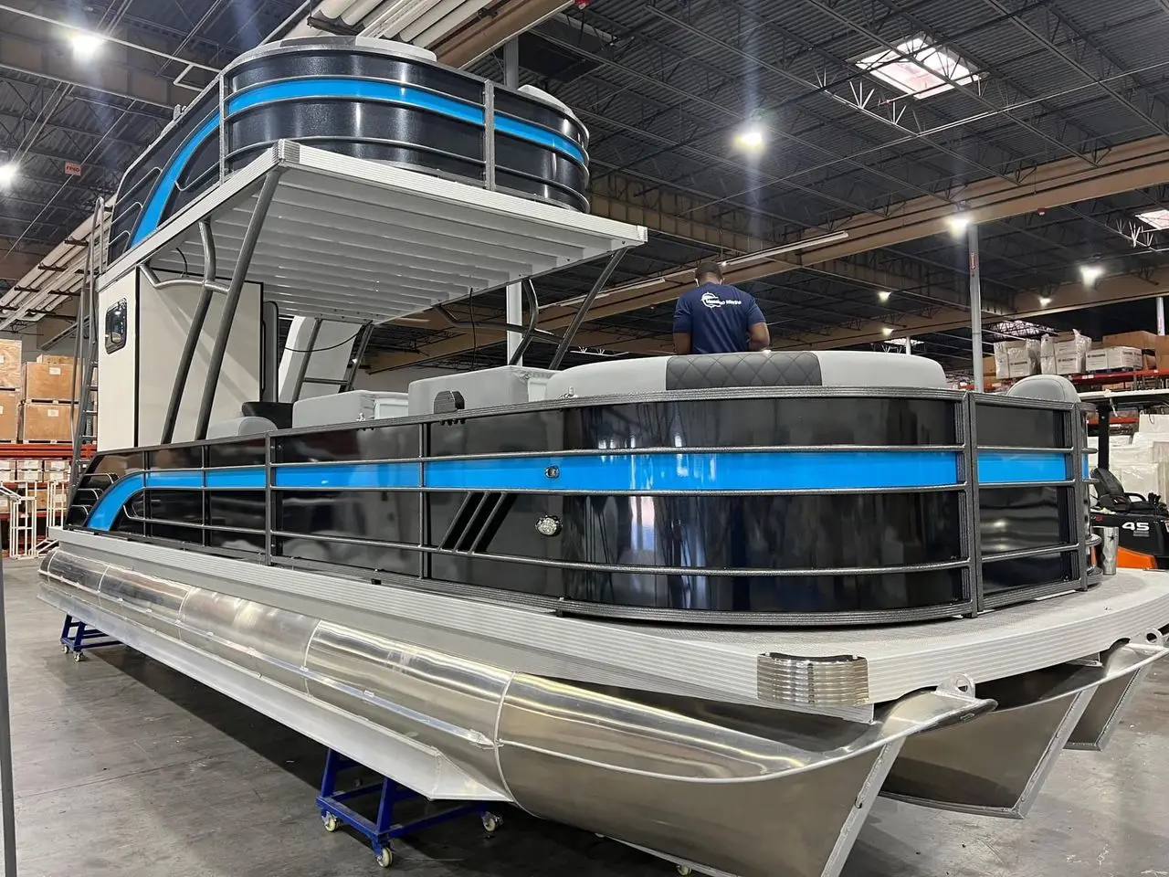 China factory Double Decker Tritoon Aluminium Party Boat Family Leisure Water Play Luxury pontoon boats with toilet