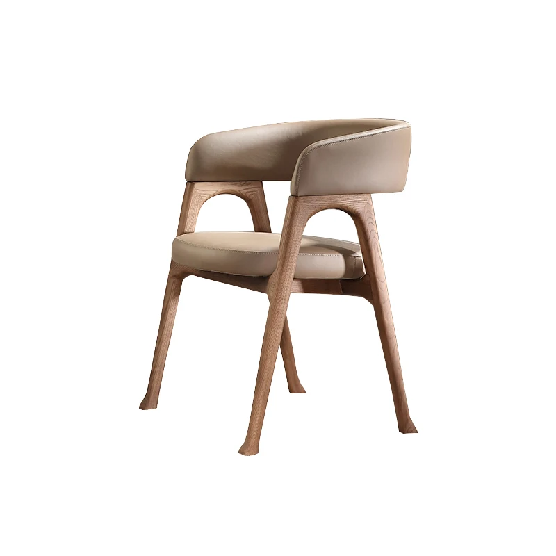 Italian Designer Restaurant Wabi-Sabi Ash Wood Mortise and Tenon Solid Microfiber Leather Dining Chair